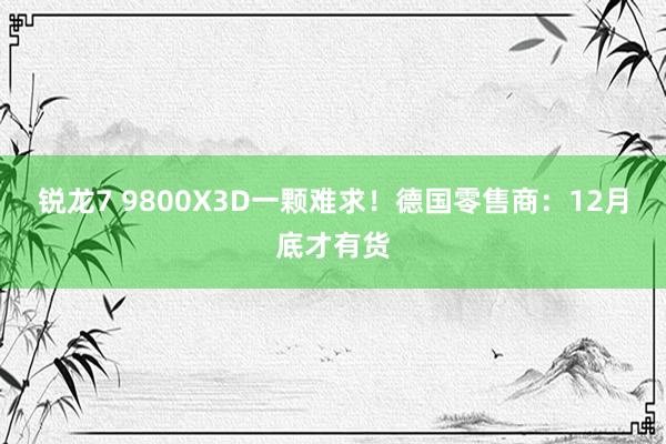 锐龙7 9800X3D一颗难求！德国零售商：12月底才有货