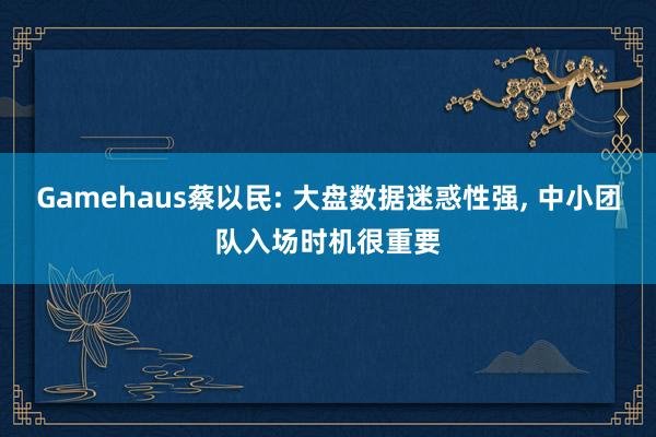 Gamehaus蔡以民: 大盘数据迷惑性强, 中小团队入场时机很重要