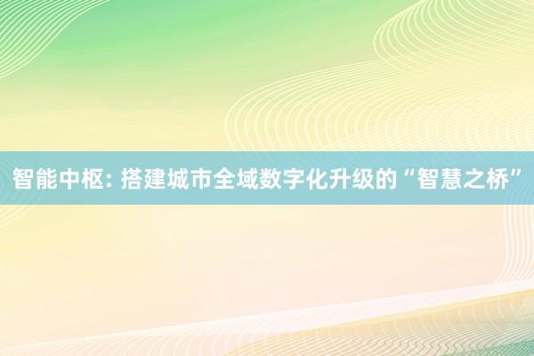 智能中枢: 搭建城市全域数字化升级的“智慧之桥”