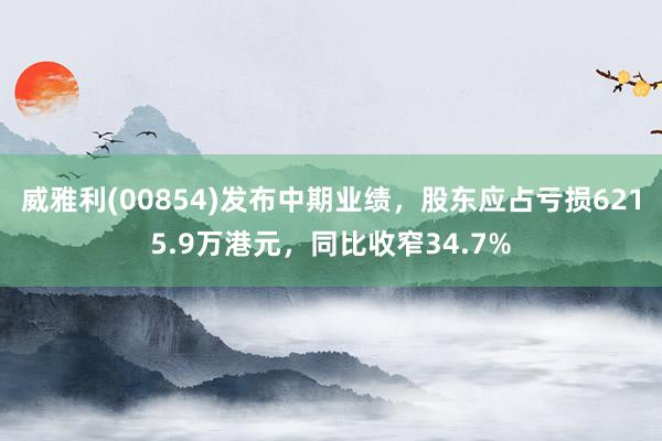 威雅利(00854)发布中期业绩，股东应占亏损6215.9万港元，同比收窄34.7%