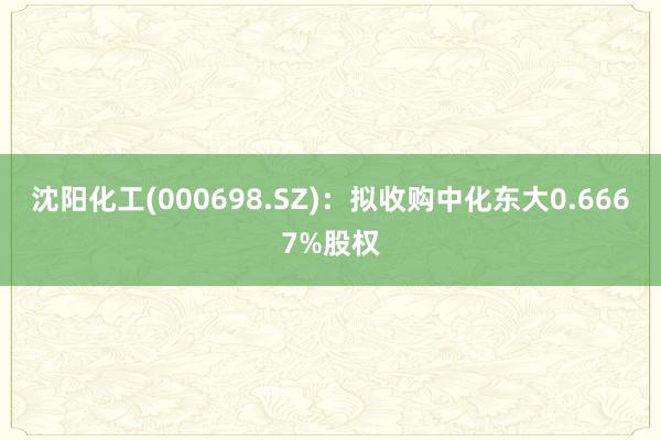 沈阳化工(000698.SZ)：拟收购中化东大0.6667%股权