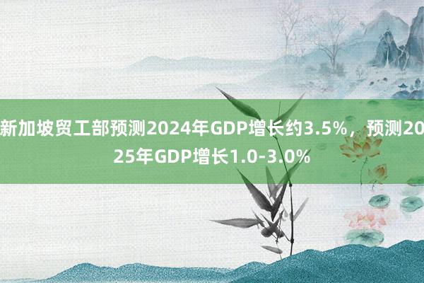 新加坡贸工部预测2024年GDP增长约3.5%，预测2025年GDP增长1.0-3.0%