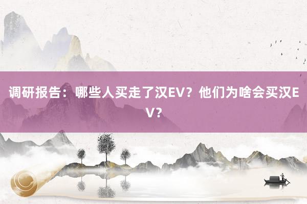 调研报告：哪些人买走了汉EV？他们为啥会买汉EV？