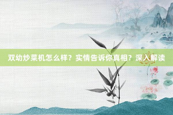 双幼炒菜机怎么样？实情告诉你真相？深入解读