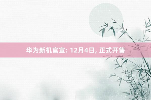 华为新机官宣: 12月4日, 正式开售