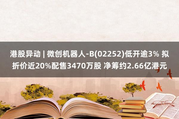 港股异动 | 微创机器人-B(02252)低开逾3% 拟折价近20%配售3470万股 净筹约2.66亿港元